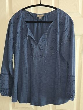 Style & Co. Blue Eyelet Peasant Tunic